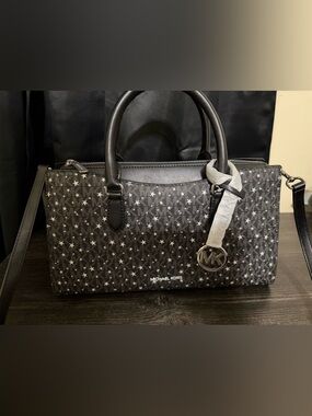 Michael Kors Black Satchel with White Star Print